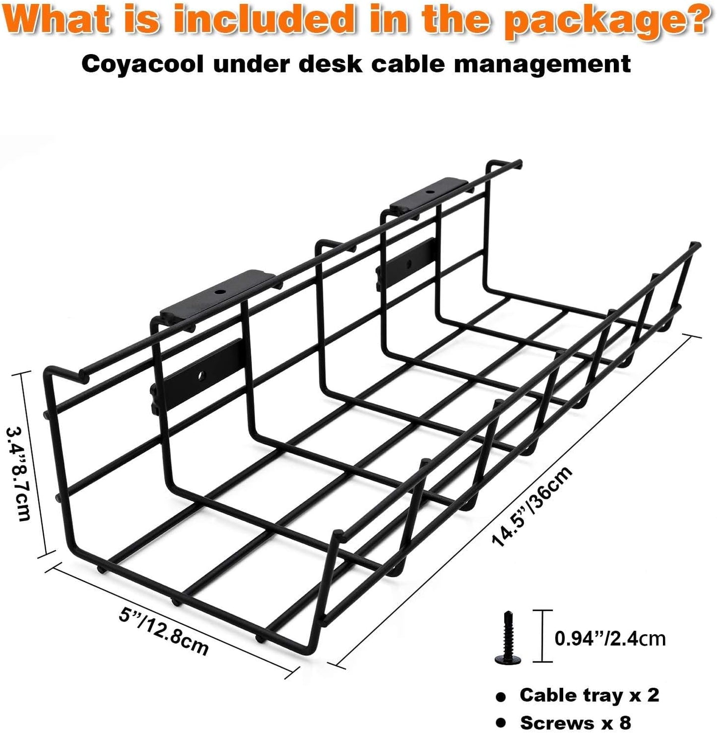 Under Desk Cable Management- 6 Pack Cord Organizer. Metal Wire Cable Management Tray for Office, Studio and Home. Super Sturdy Under Table Cable Managements - Black Cable Organizer