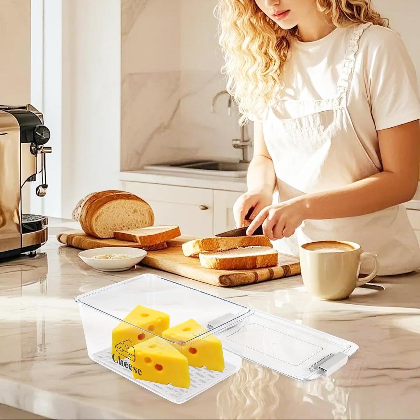 Cheese Holder Food Storage, Airtight Cheese Storage Box with Lid- Non Toxic, Lunch Meat Storage Sandwich Ham Cheeses Salami Sliced Turkey for Refrigerator to Keep Food Fresh,Clear-1Pack