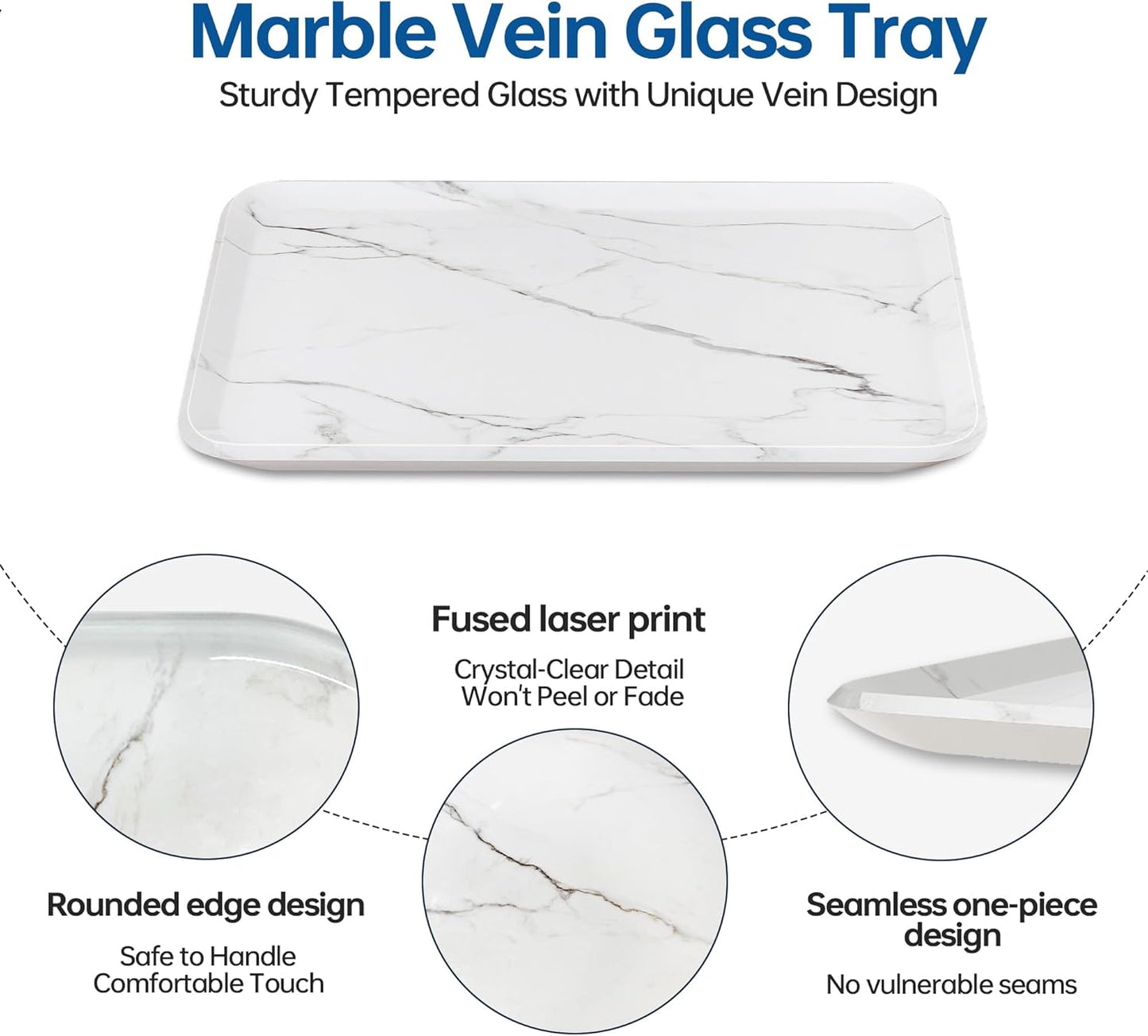 Vanity Decorative Tray, 12" x 8" White Marble Pattern Perfume Tray, Bathroom & Countertop Organizer for Soap, Jewelry, Candle