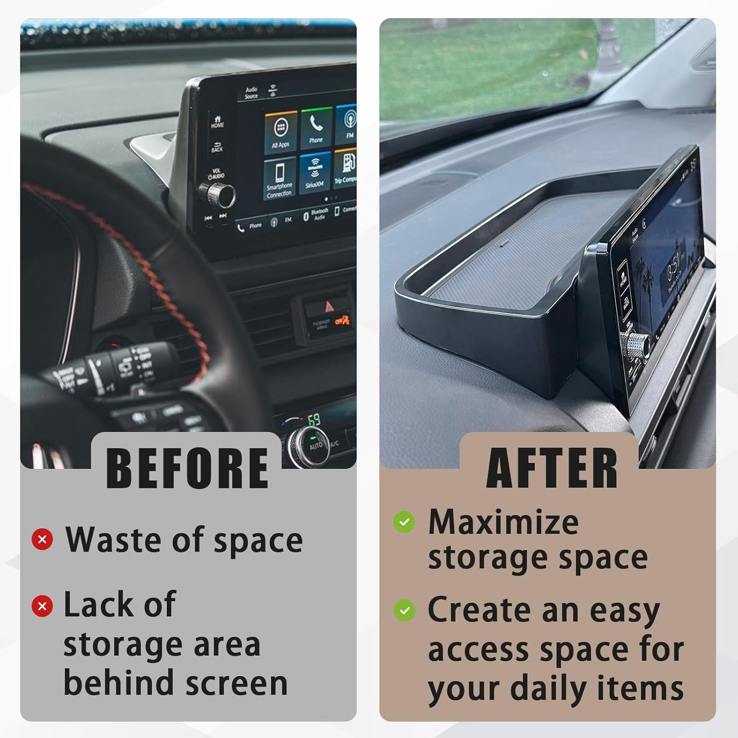 Muslogy for 2025 2024 2023 Pilot Dash Storage Tray Insert Behind Screen Center Console Organizer Interior Accessories Compatible with Honda Pilot 2023-2025 Sport EX-L TrailSport Touring Elite(Brown)