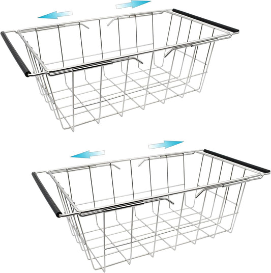 Orgneas Expandable Chest Freezer Basket, Stainless Steel Hanging Deep Freezer Organizer Bins Adjustable Handles (16.5" ~ 20") Wire Basket Storage Rack, Fits 5 Cu.FT and 7 Cu.Ft Chest Freezer