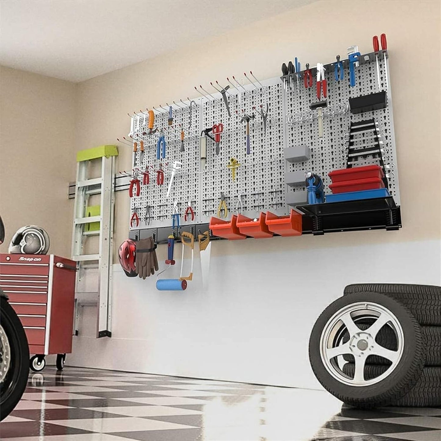 TORACK 109 PCS Pegboard Wall Organizer 4 ft. Garage Metal Pegboard Utility Tool Storage Kit w/Toolboard Hooks & Pegboard Hooks Accessories, Wall Mounted Storage Bins & Shelf
