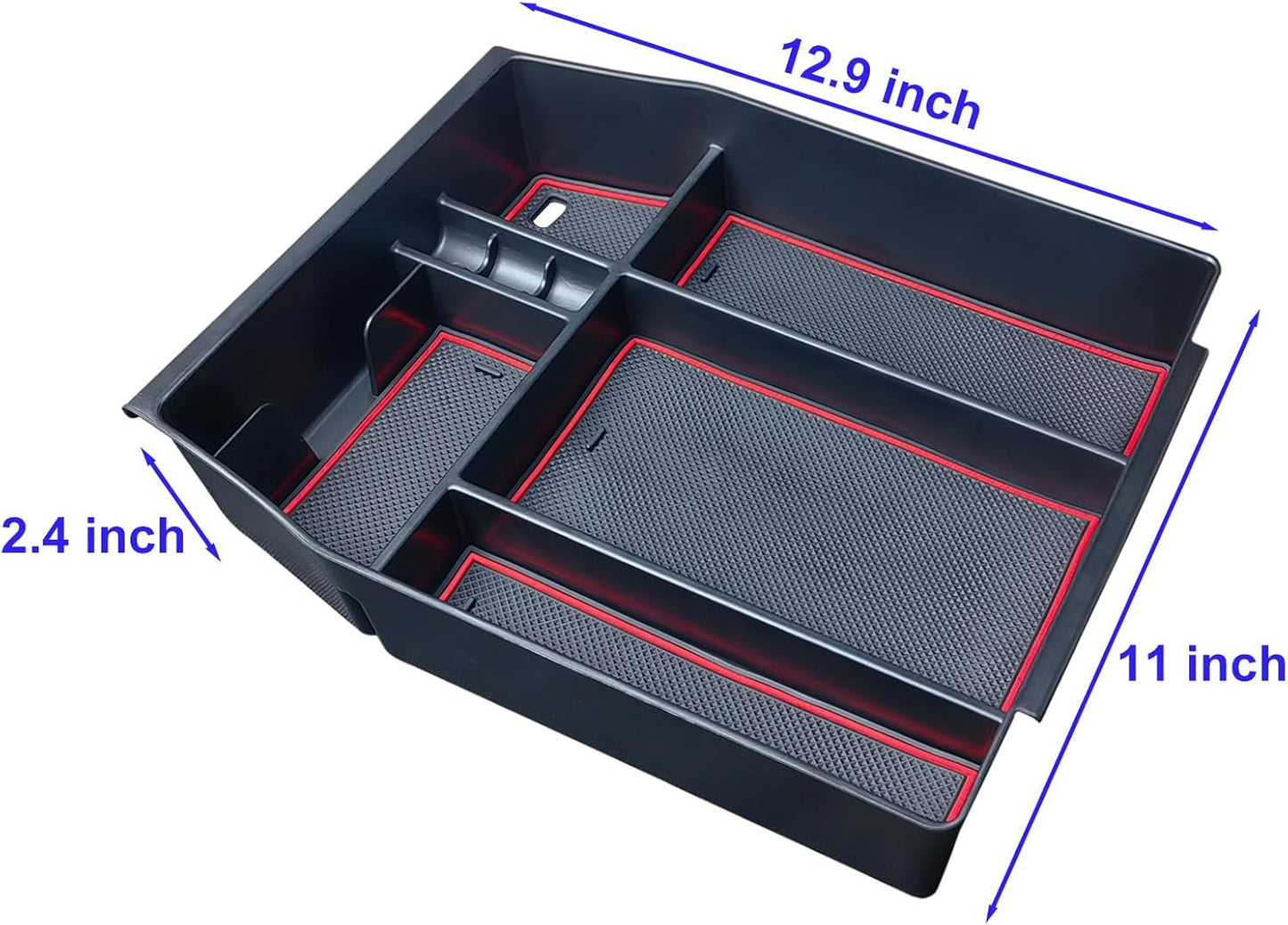 Center Console Organizer Compatible with 2021 2022 2023 2024 Ford F150 Interior Accessories, Armrest Box Insert Storage Tray (Full Console w/Bucket Seats ONLY)-Red Trim
