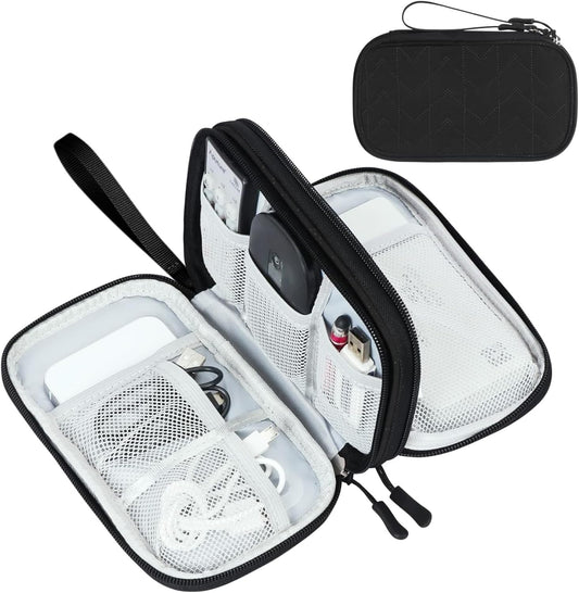 FYY Travel Organizer Pouch Electronic Accessories Carry Case Portable Waterproof Double Layers All-in-One Storage Bag for Cable, Cord, Charger, Phone, Pattern Black