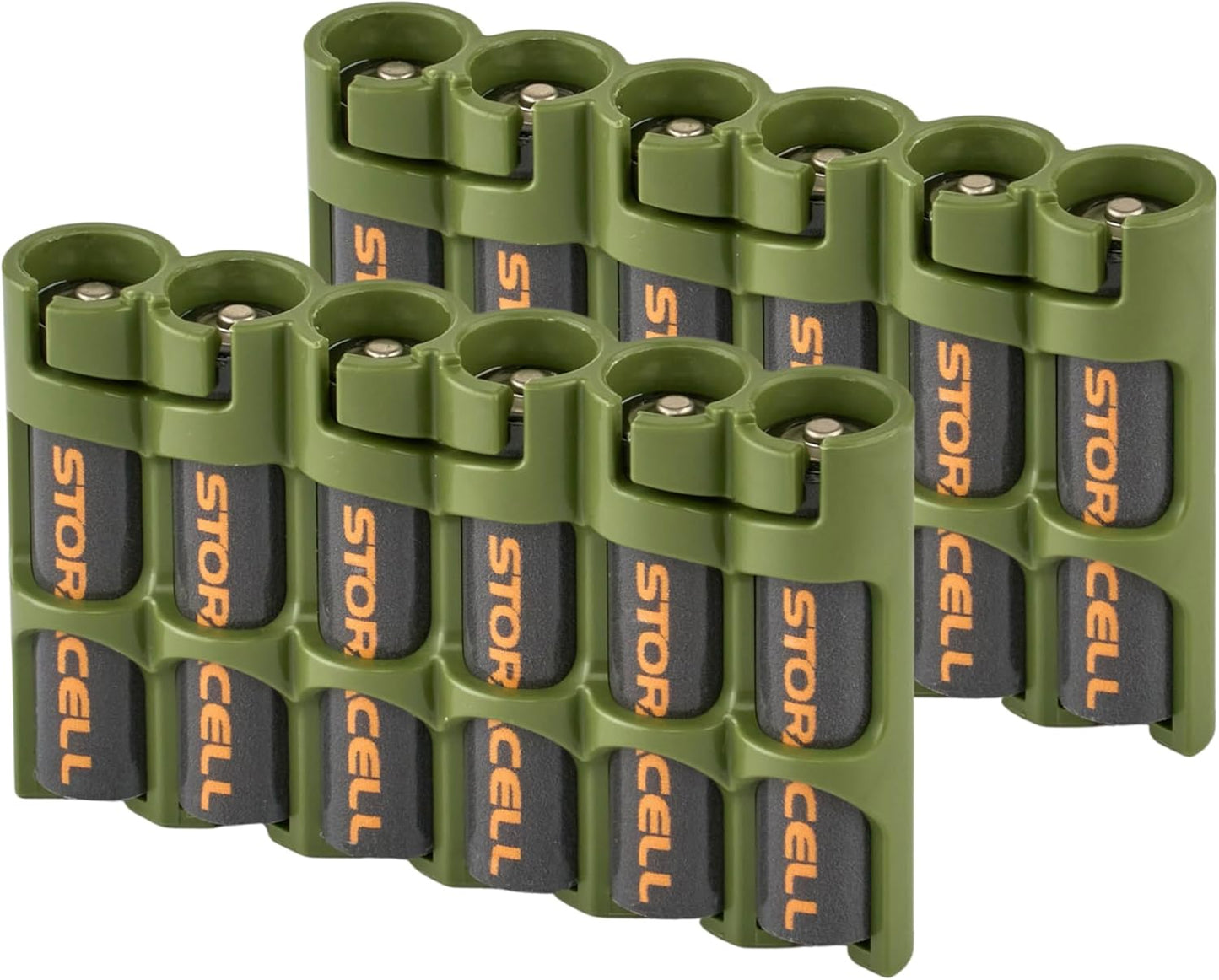 Storacell Slimline AAA-6 Battery Storage Caddy and Dispenser (Pack of 2), Military Green, Holds 6 AAA Batteries, (Not Included), Durable & Compact Design, The Original Battery Caddy, Made in USA