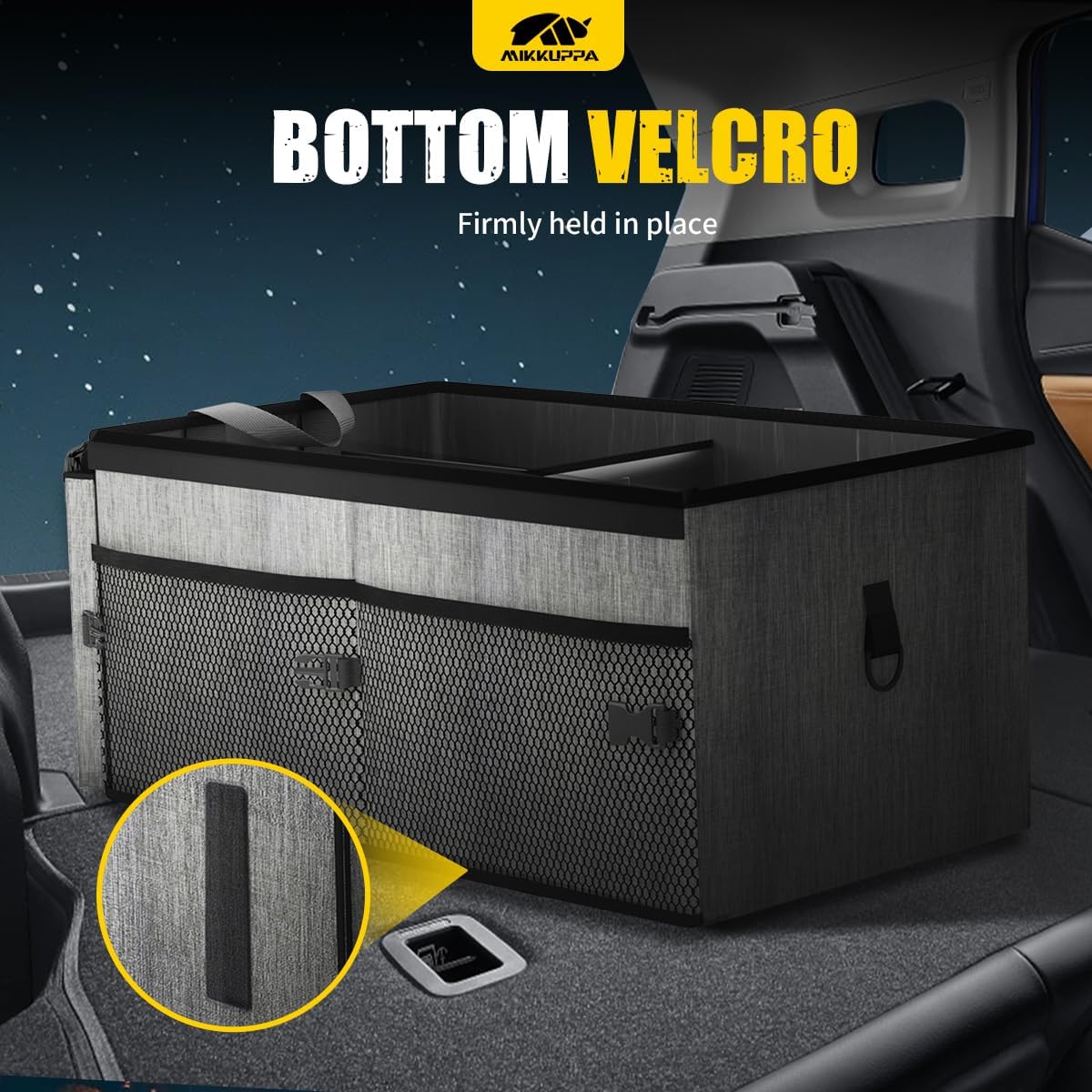MIKKUPPA Car Trunk Organizer - 65L Collapsible Trunk Organizer with Lid, Sturdy Car Storage for SUV Auto Truck Van with Adjustable Straps and Non Slip Bottom (Gray)