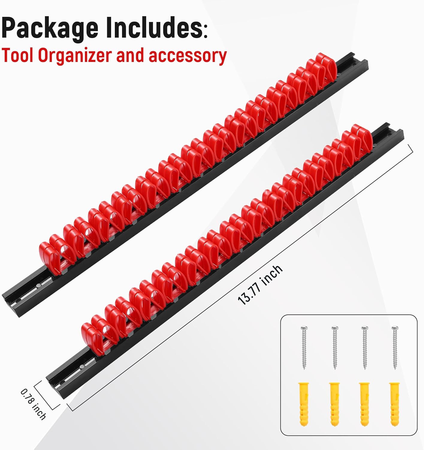 2 Pack Wall-Mounted Screwdriver Organizers with Screws - Heavy-Duty ABS Plastic Tool Holder for Screwdrivers, Wrenches, Piers - Garage Workshop Storage (Red,2 PCS)