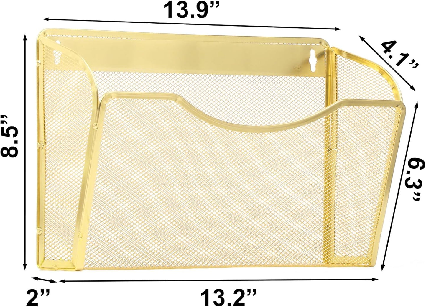 EASEPRES 3 Single Pocket Mesh Hanging File Organizer, Vertical Wall Mounted Magazine File Holder, Mount Basket Mail Paper Document Folder Organizing for Office, Home and School, Gold