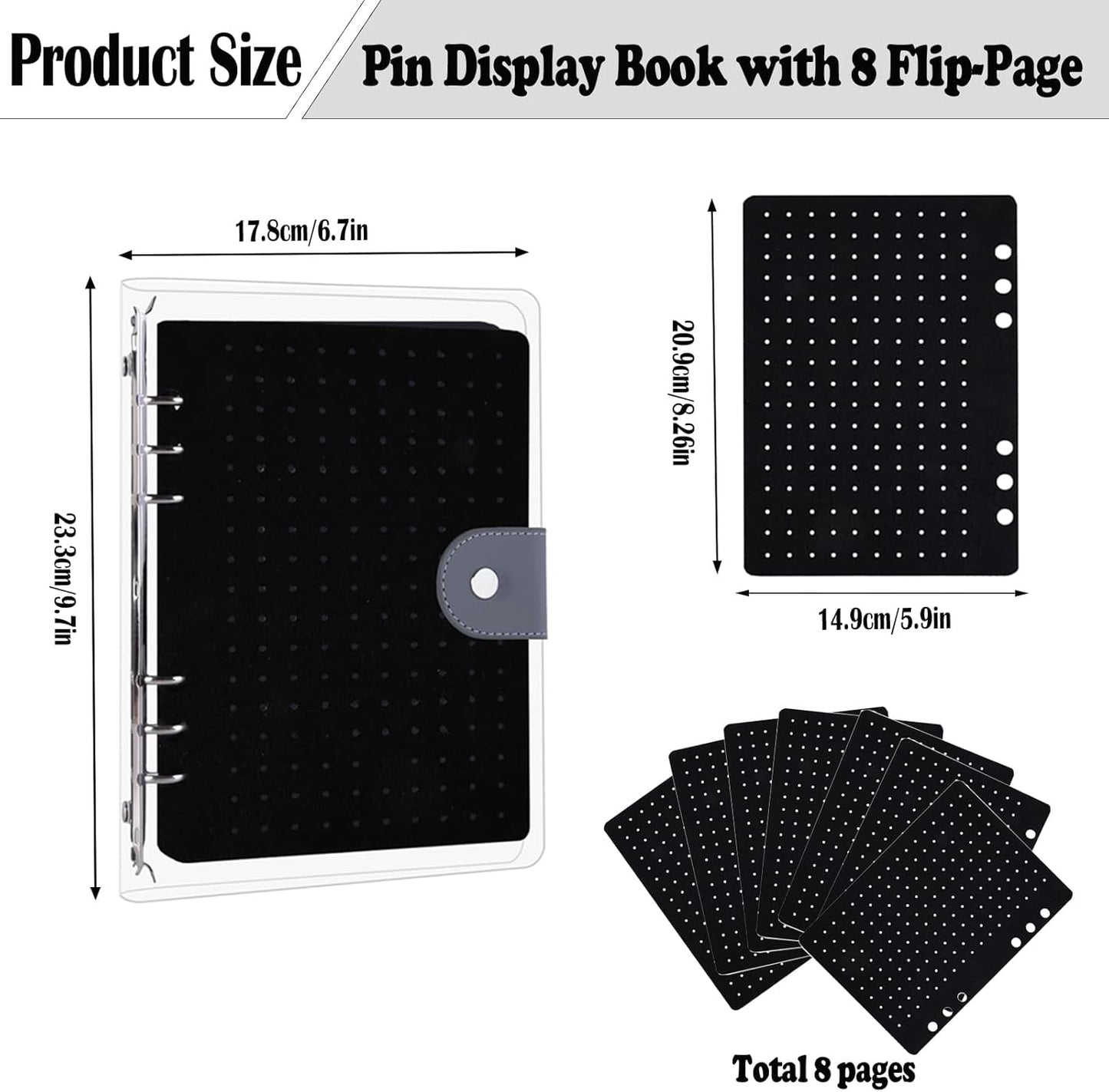 Enamel Pin Display Book with 8 Pages, Portable Pin Trading Book Clear PVC Cover Pin Organizer Pin Collection Display for Pins, Brooches, Badges Storage and Presentation