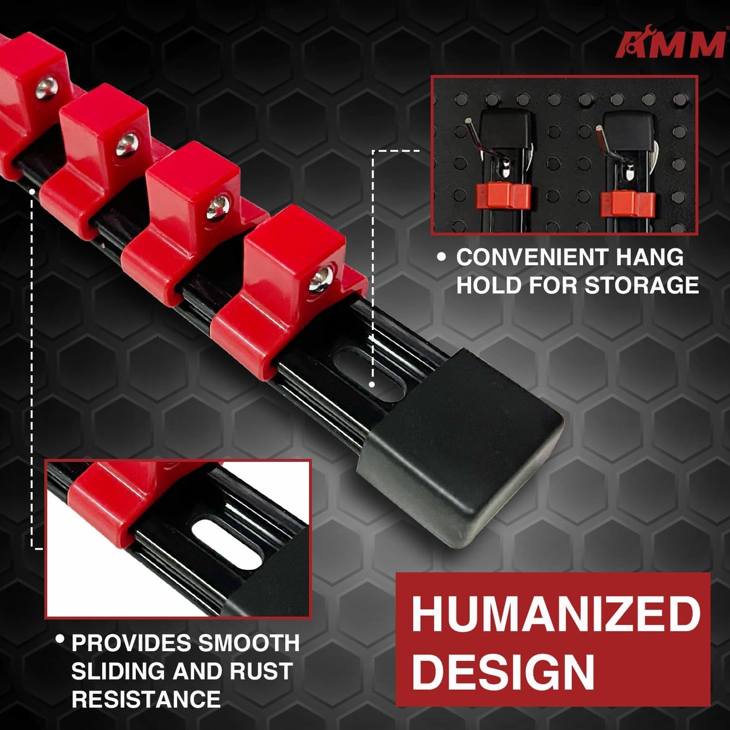 AMM 9-Piece Socket Organizer, 1/2, 3/8 & 1/4 inch Drive ABS Socket Holder, Heavy Duty Socket Racks