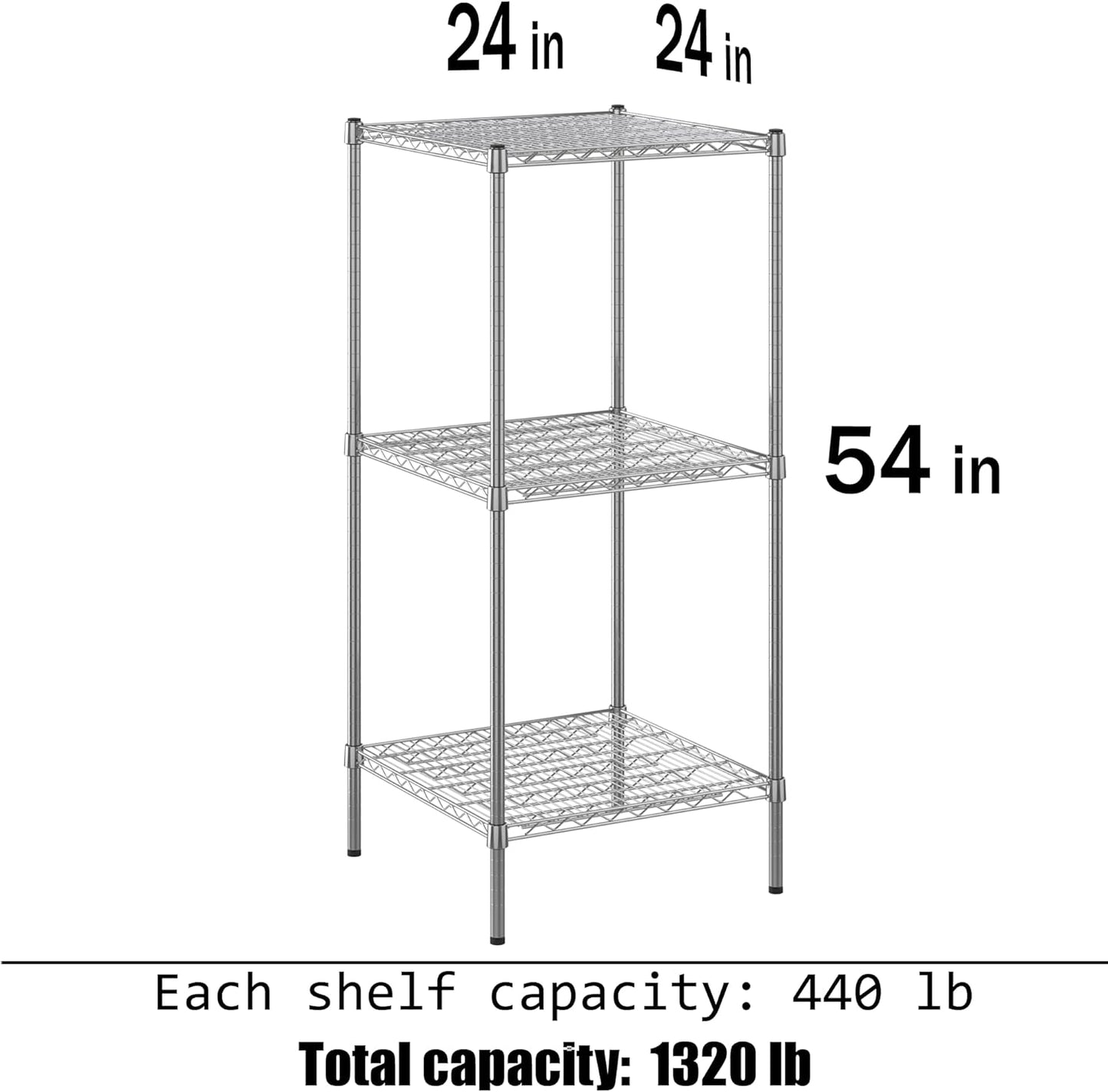 24" Deep x 24" Wide x 54" Height Wire Shelving Kit | 3-Tier | NSF Commercial Storage Rack Unit
