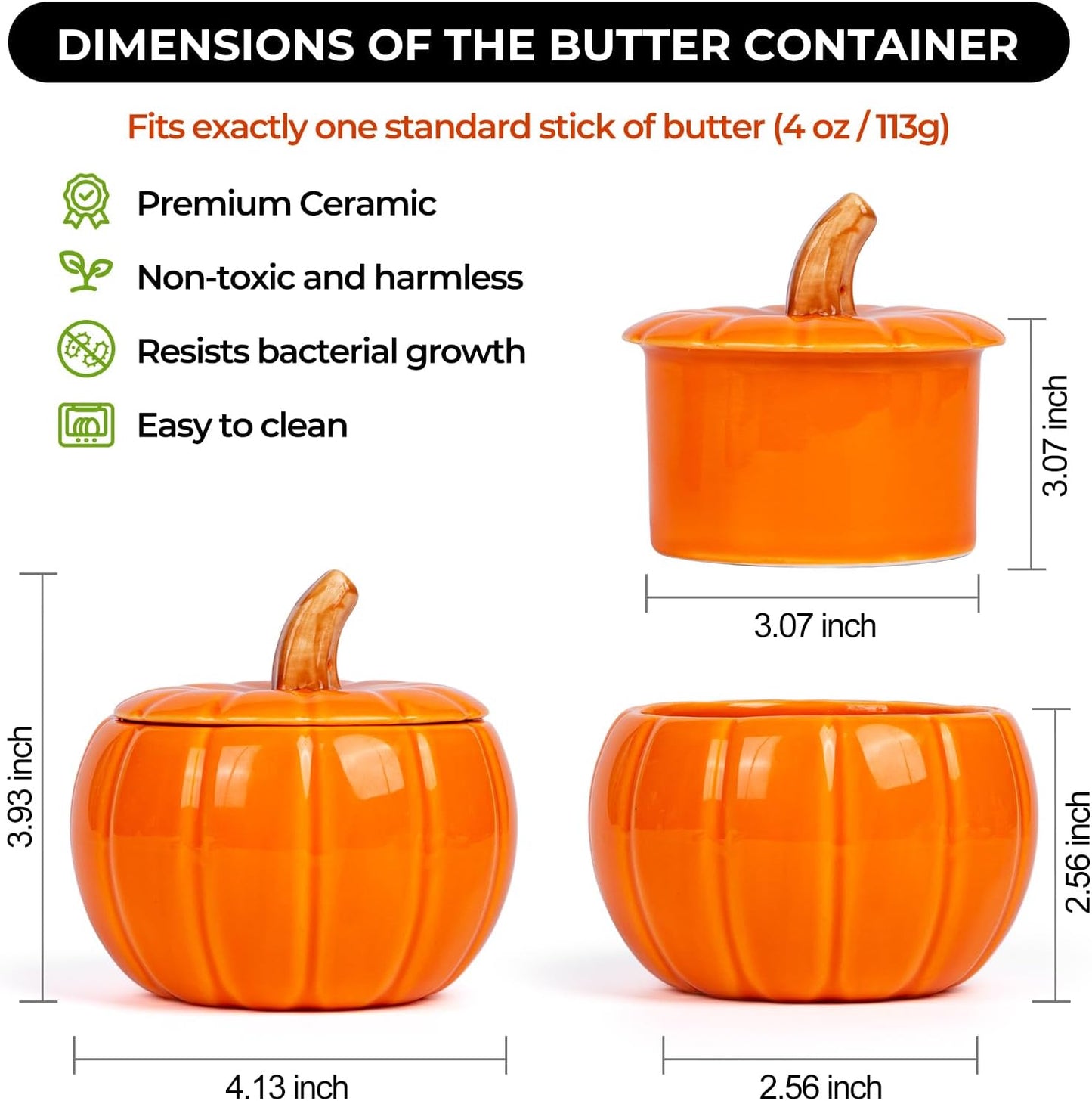 SETRON Halloween Pumpkin Butter Crock, Ceramic Butter Keeper with Lid, Airtight French Butter Crock for Countertop Storage, Butter Dish for Spreadable Butter, Perfect Gift for Kitchen
