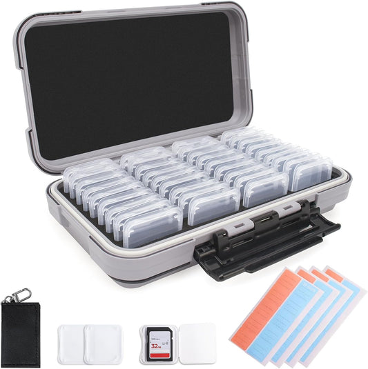 36 Slots Memory Card Case & 36 Transparent Card Cases, Light Gray Camera SD Card Holder Storage with Individual Plastic Card Holder Case for SD Card, Camer Card Organizer for SD Card