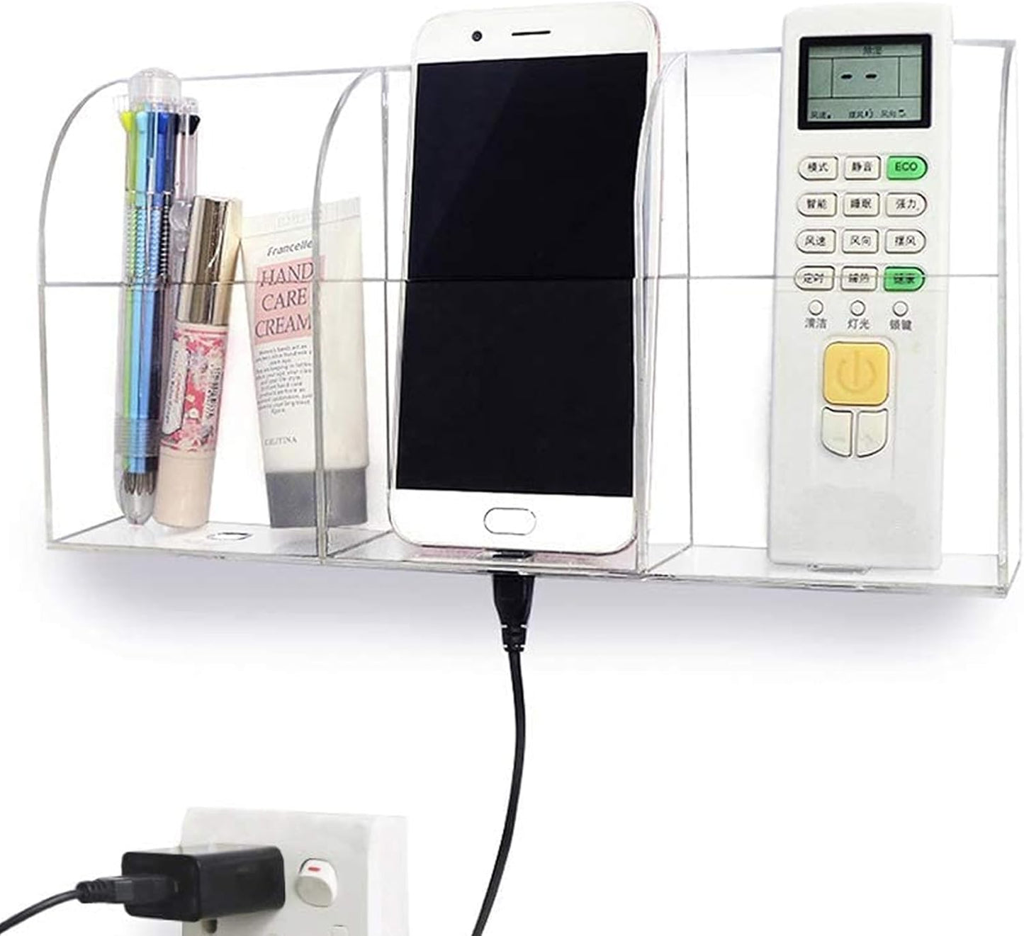 Large Acrylic 3-Slot Wall Mounted Smart Phone Charging Holder Station Clear Hanging TV Remote Controls Holder Media Organizer Wall Pansyling