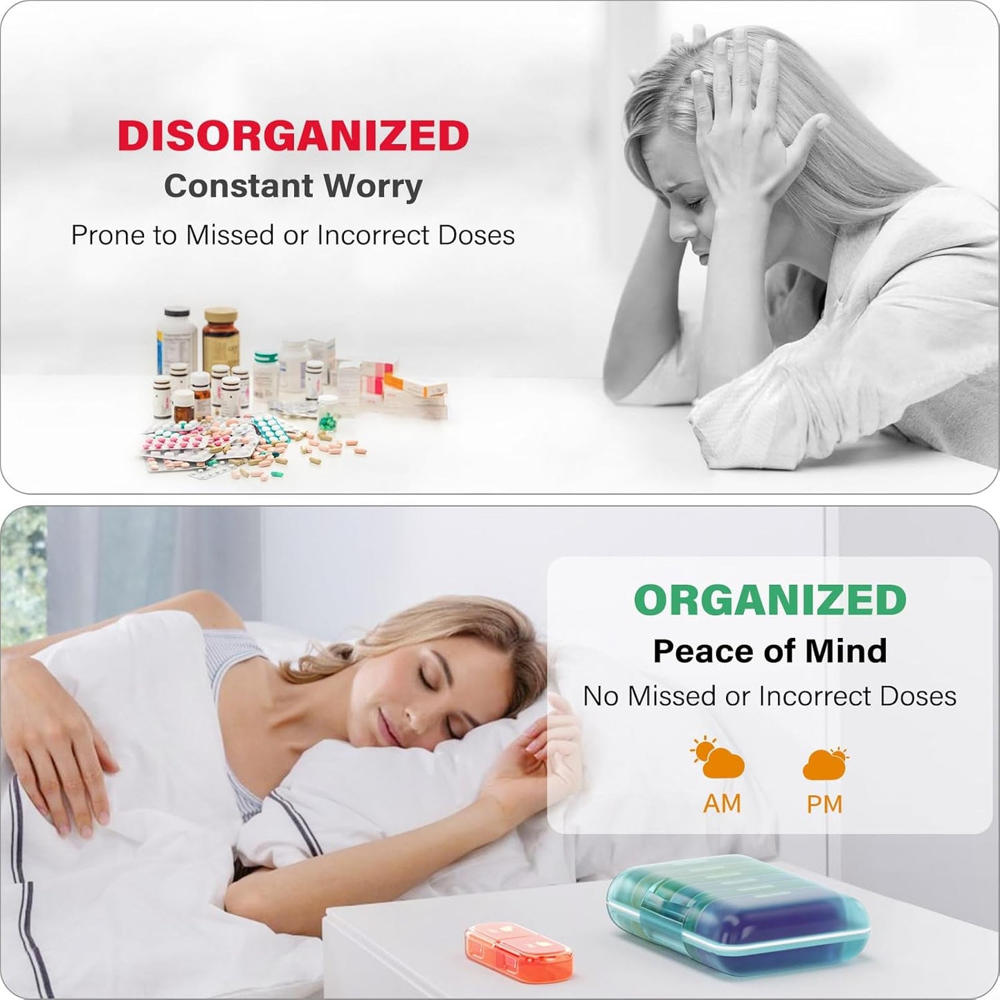 Weekly Pill Organizer 2 Times a Day, 7 Day Pill Box 2 Times, Portable for Travel Pill Case for Pills/Vitamin/Fish Oil/Medication/Supplements (2x7 Blue+Rainbow)