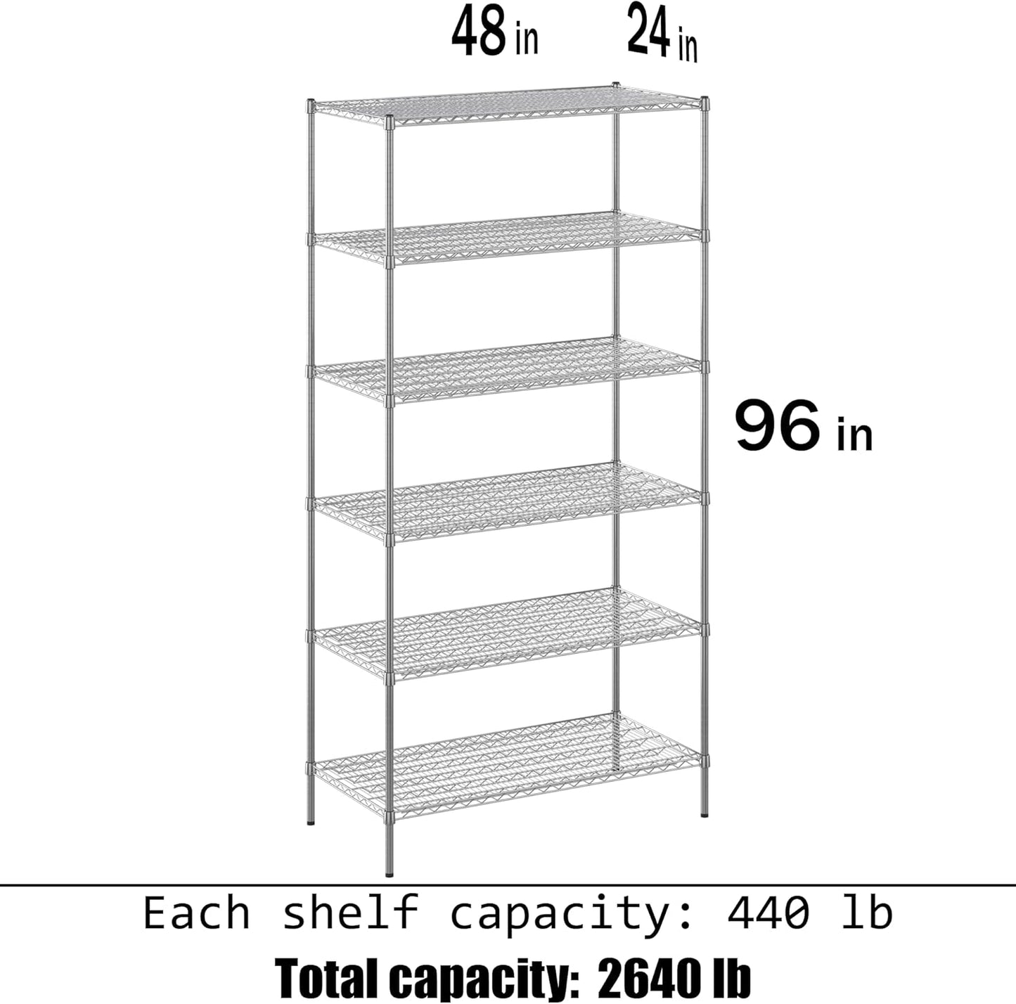 24" Deep x 48" Wide x 96" Height Wire Shelving Kit | 6-Tier | NSF Commercial Storage Rack Unit