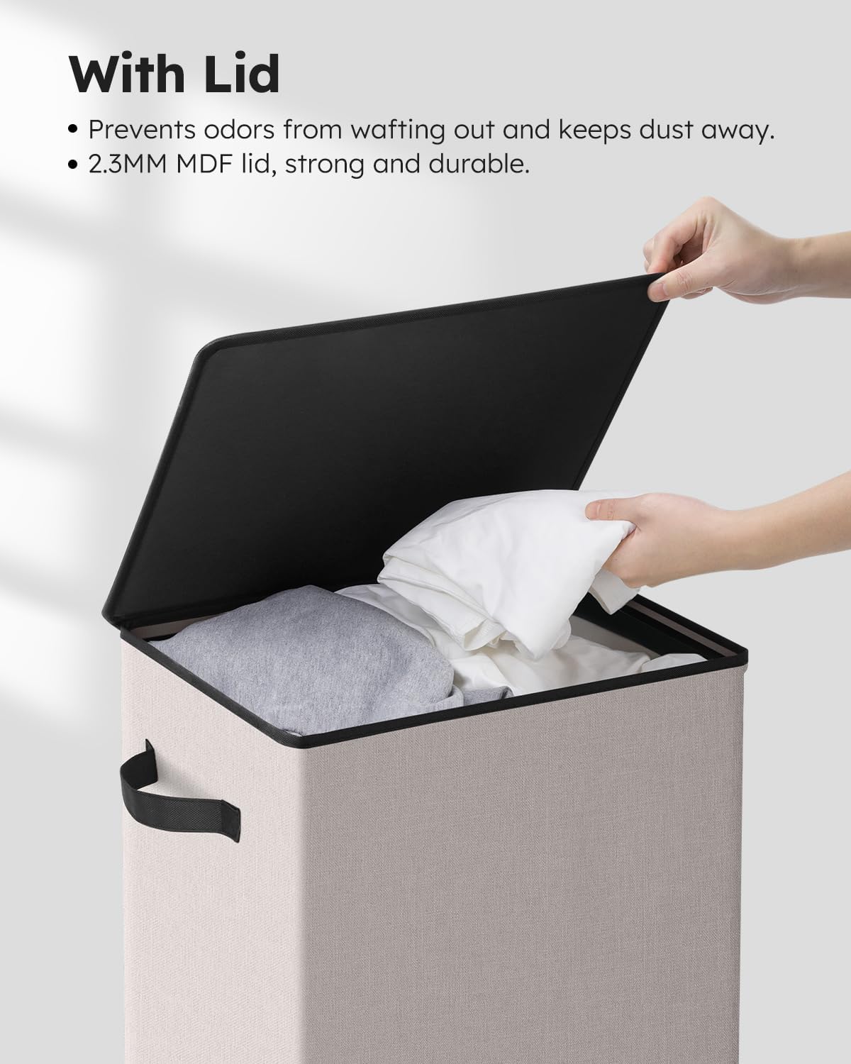 SOLEDI Laundry Hamper with Lid 90L Large & Tall Collapsible Laundry Basket, Clothes Hamper with Bag Removable Easy to Carry, Dirty Hampers for Bedroom, Bathroom, Dorm, College, Light taupe