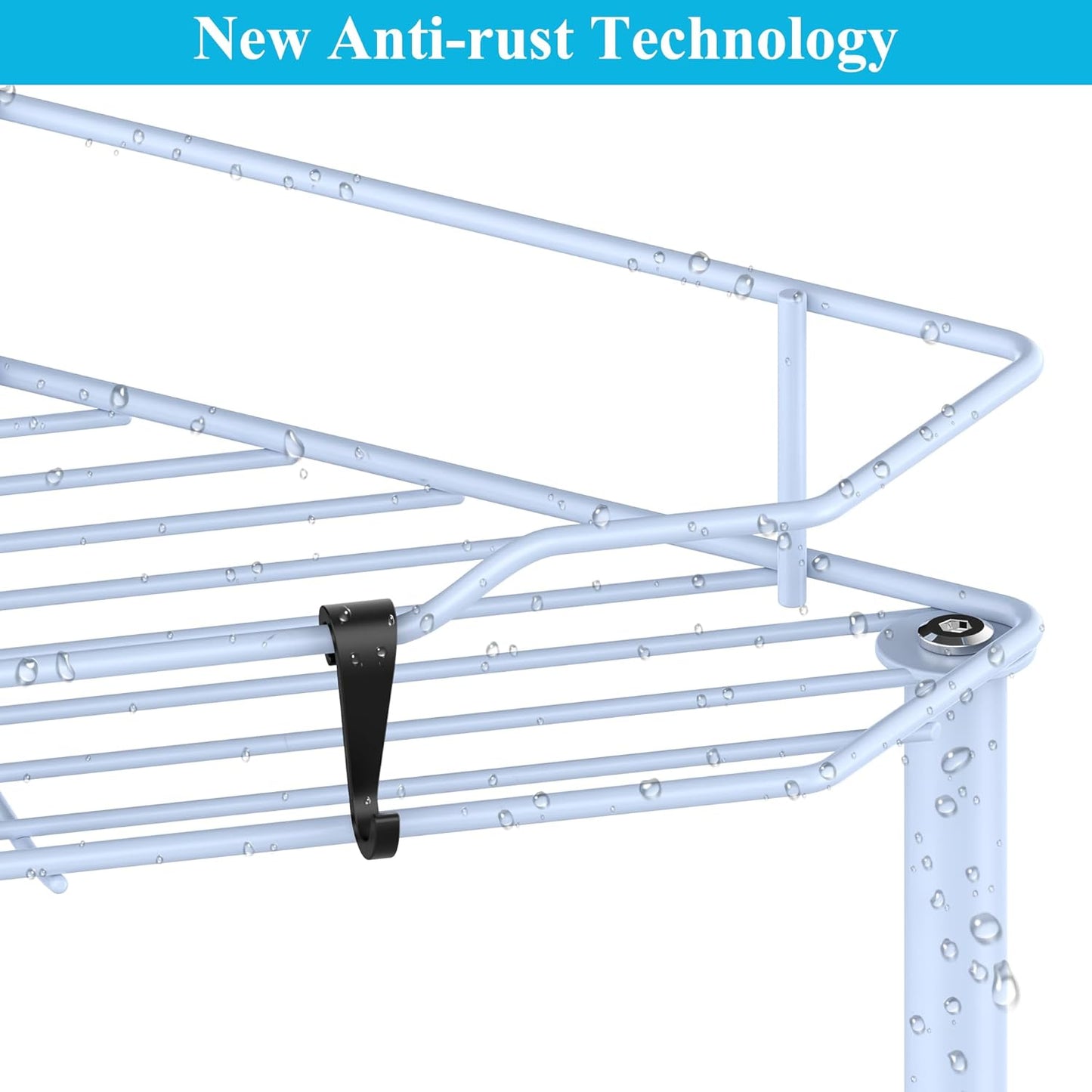 3 Tier Floor Standing Corner Shower Caddy Organizer Shelf with Hooks, Bathroom Shelves Stand Rack, Blue