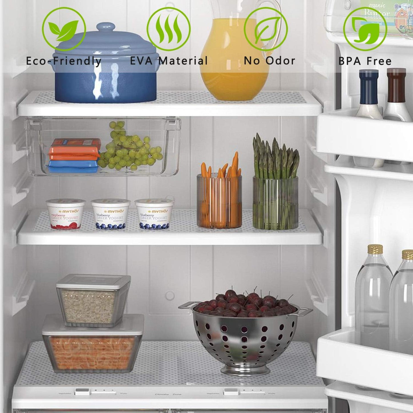 Refrigerator, Freezer, Fridge Shelf Liners and Drawer Mats 11.8 Inch Wide x 157.5 Inch Long, Non Adhesive EVA Plastic Washable Waterproof Pads for Kitchen Cabinet, Pantry Closet, Cupboard, Clear