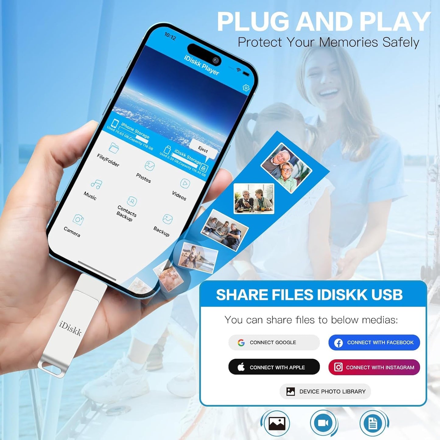 【App-le Certified 1T B】 iDiskk Photo Storage iPhone Flash Drive Photo Stick for iPhone (14/13/12/11 Pro/Plus/Pro Max,13/12 Mini,XR,XS,XS Max,X),Lightning iPad, MacBook/PC External USB Storage