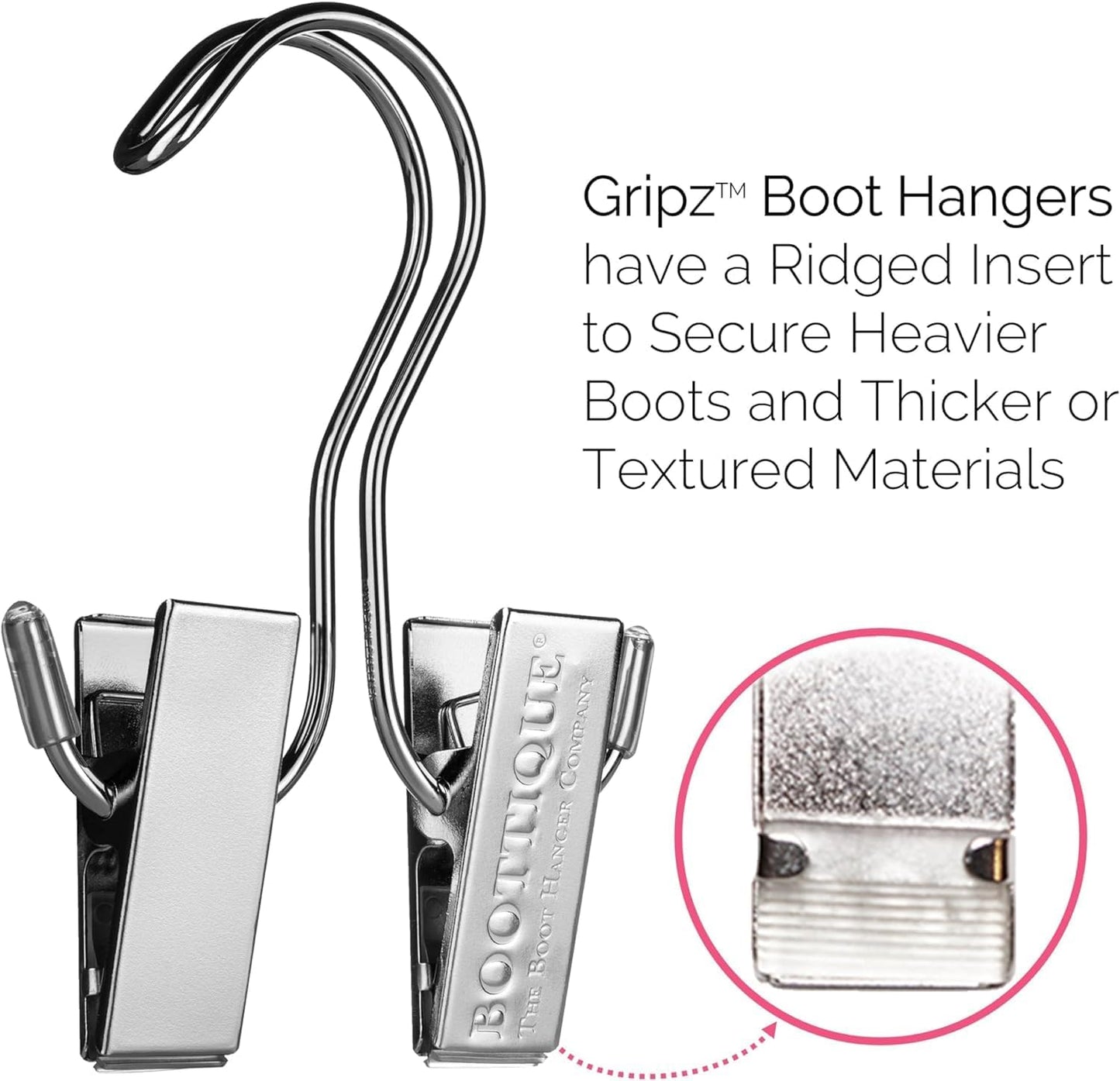 Boottique Boot Organizer: The Boot Rack - Fits in Most Closets- Hangs, Holds, Shapes, & Protects every size and style of Boots (Boot Rack with 6 Silver Gripz Hangers)
