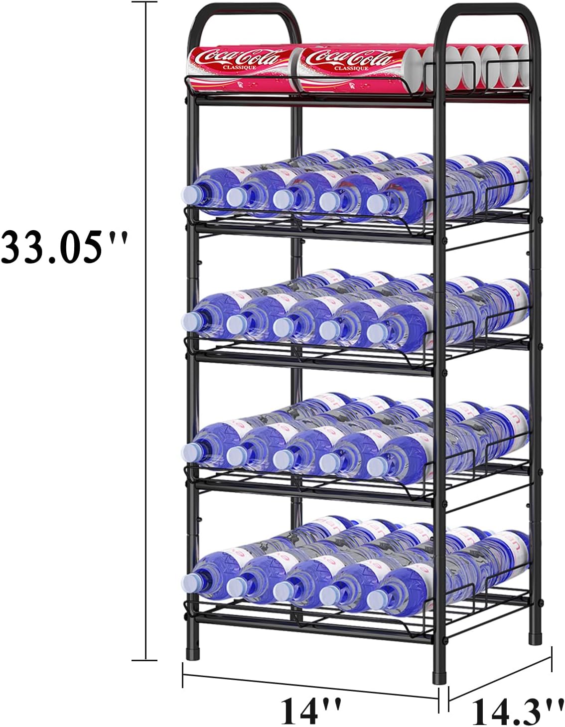 GILLAS 3 5 6 7 8 Tier Drink Organizer, Water Bottle Organizer, Metal Beverage Can Rack, Large Capacity Bottled Rack Water Bottle Holder Stand for Party, Cabinet, Countertop Kitchen, Black