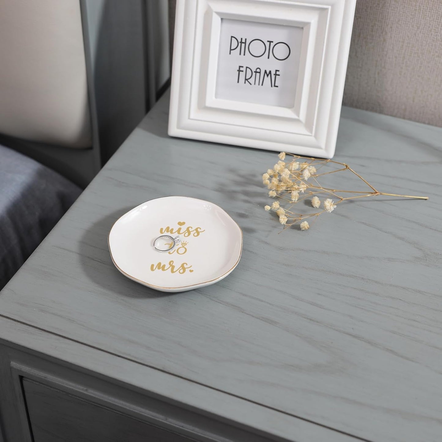 HOME SMILE Miss to Mrs Ring Dish - Bride Gifts, Bridal Shower Gifts - Ceramic White