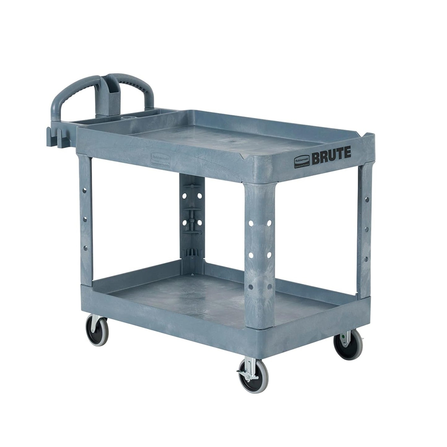 Rubbermaid Commercial Products BRUTE Heavy Duty 2-Shelf Utility/Service Cart, Large, Lipped Shelves, Ergonomic Handle, 750 lbs. Capacity, Black, for Warehouse/Garage/Cleaning/Maintenance/Stadiums