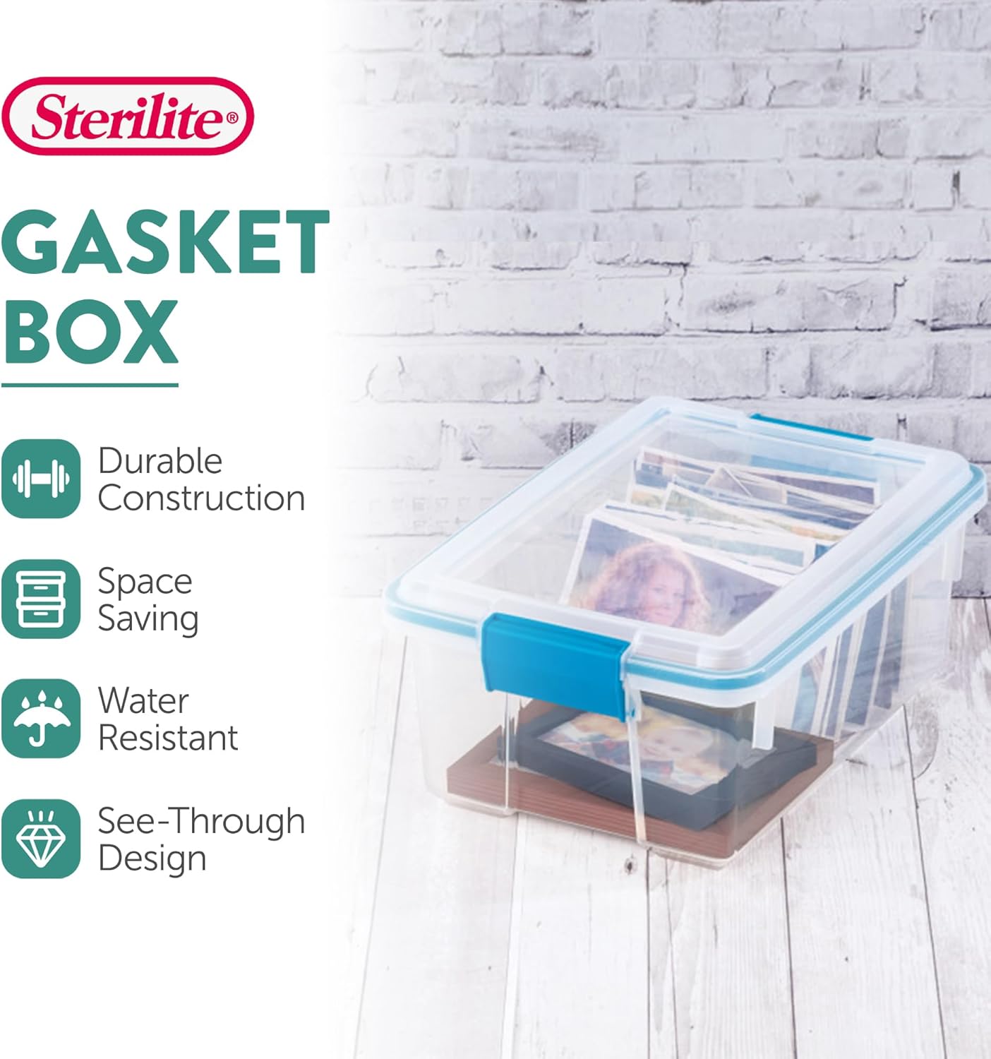 Sterilite 18-Pack Gasket Box, Weather-Resistant Storage Bins with Latching Lids, 12 Quart - Heavy-Duty Organizing Containers for Closet, Bathroom, and Office