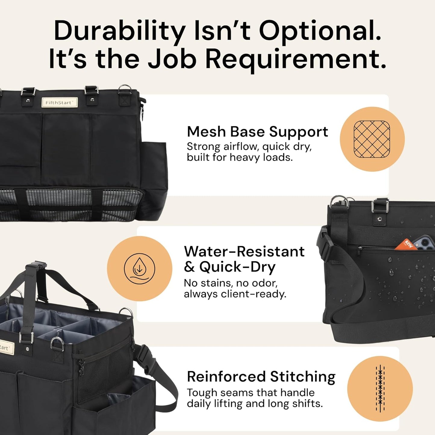 FifthStart Multiuse Cleaning Caddy w/Waist & Shoulder Strap - 9 Pockets Tote Bag for Housekeeping Gardening Fishing Bathroom Organizer Adjustable Compartments, Black Large Caddy Organizer with Handle