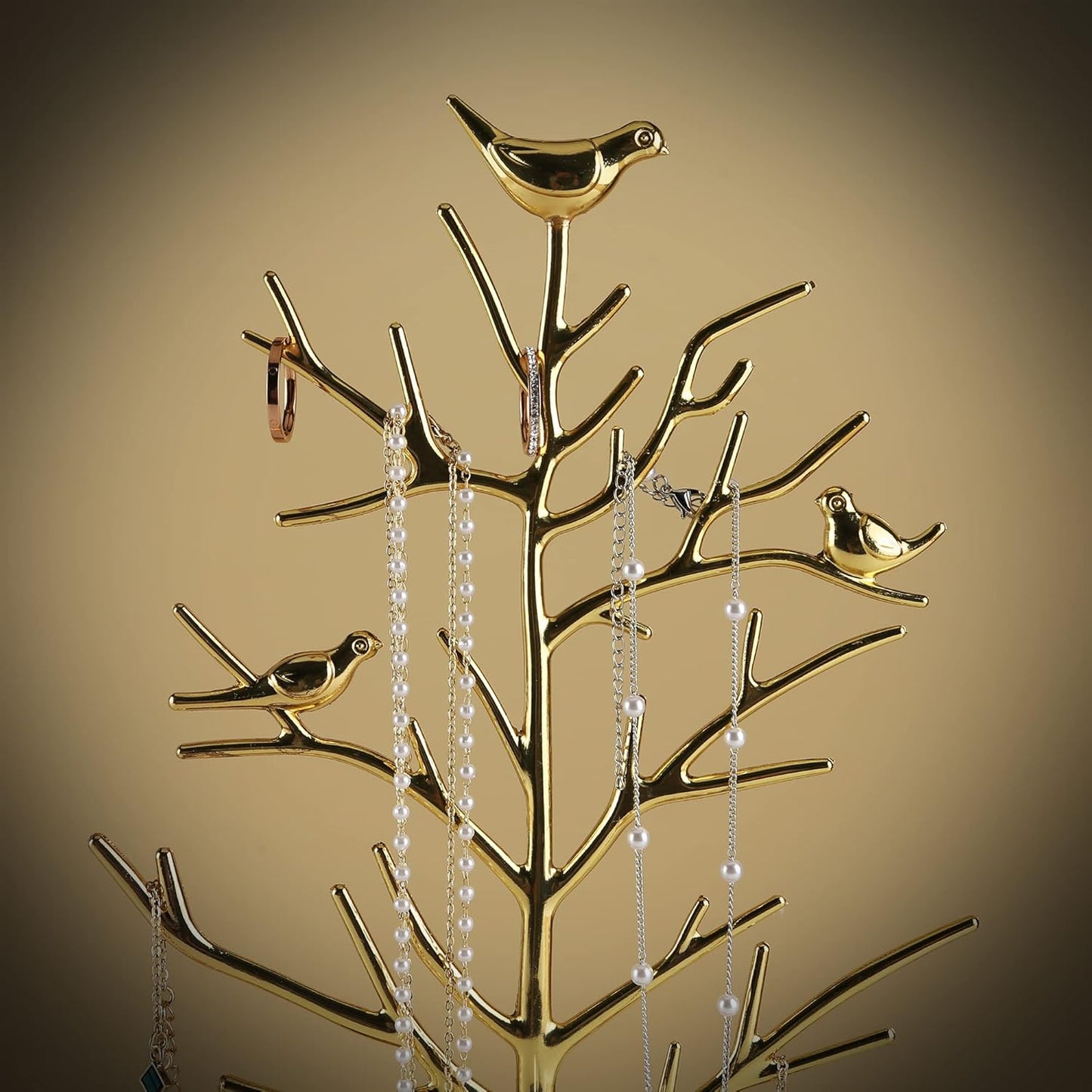 MORE&LESS Branch Jewelry Rack with metal tray,Luxury color,Tree Tower Rack Hanging Organizer for Ring Earrings Necklace Bracelet,Suitable for living rooms, bathrooms,offices,etc.