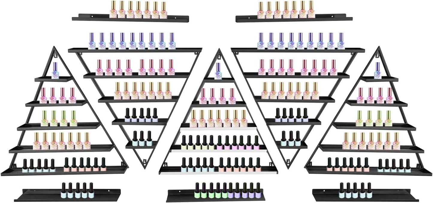 10PCS Black Triangular Nail Polish Racks, 5 Tiers Wall-Mounted Cosmetic Display Rack Nail Polish Racks Lipstick Perfume Wall Shelf Essential Oil Organizers for Home Spa Nail Salon Shop