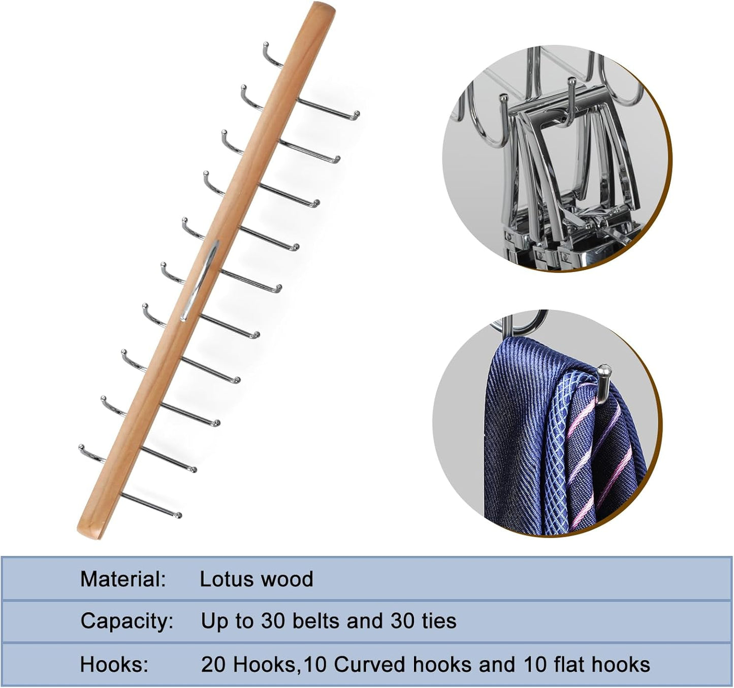 TOPIA HANGER 40 Hooks Belt Tie Hanger Space Saving for Closet, 2 IN 1 Belt Ties Racks Max 60 Belts with 60 Ties Capacity, Curved with Flat Hooks for Belts,Ties,Bras,Closet Organizers and Storage CT70N