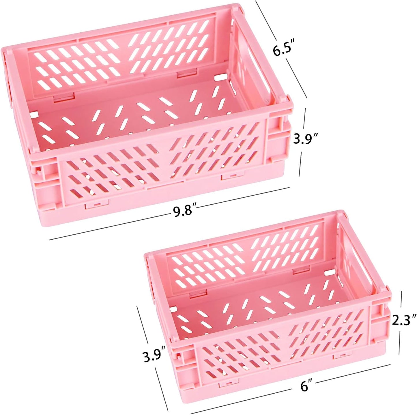 Tixill 2-Pack Mini Foldable Plastic Baskets for Organizing and Storage, Collapsible Storage Crate for Home Kitchen Bedroom Bathroom Office (9.8x6.5x3.8, Pink)