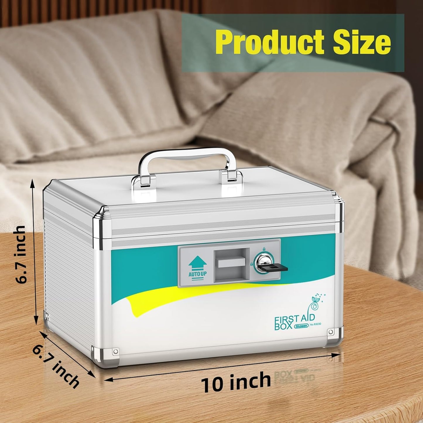 Glosen Medicine Lock Box, Medication Lock Box,Locking Medicine Box, Security Lock Boxes【Small】 10x6.7x6.7 Inch,First Aid Key,Lock Box for Medication