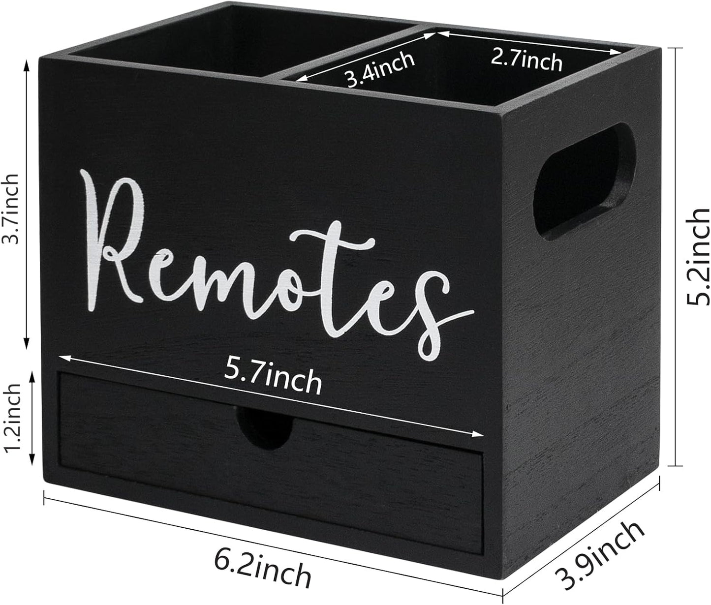 Remote Control Holder, 2 Slot TV Remote Holder& Desk Organizer with Drawers, Remote Organizer Caddy for Table, Wooden Remote Box for Nightstand,Media Storage Box for Living Room, Bed (Black)
