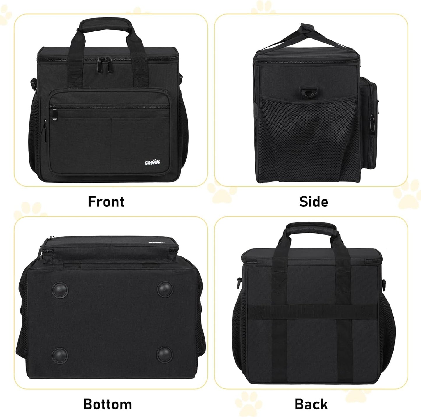 GMAK Large Pet Grooming Bag, Dog Grooming Tote Bags Supplies Organizer Case Pets Tools Organizer Tote for Dog Cat Grooming Tool Kit, Clippers, Scissors and Accessories, Black(Bag Only)