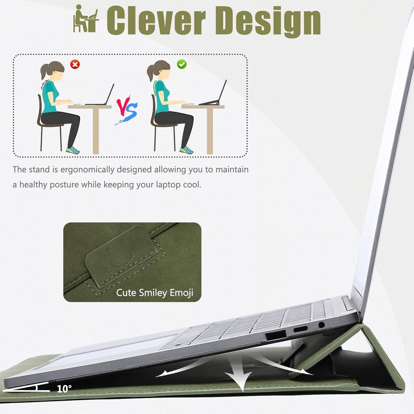 HYZUO 13.3-14 Inch Laptop Sleeve Case with Stand Feature for MacBook Pro 14 M5/M4/M3/M2/M1 2026-2021, MacBook Pro/Air 13.3, 13.5" 13.8" Surface Laptop, HP Spectre X360 13/14, Olive Green