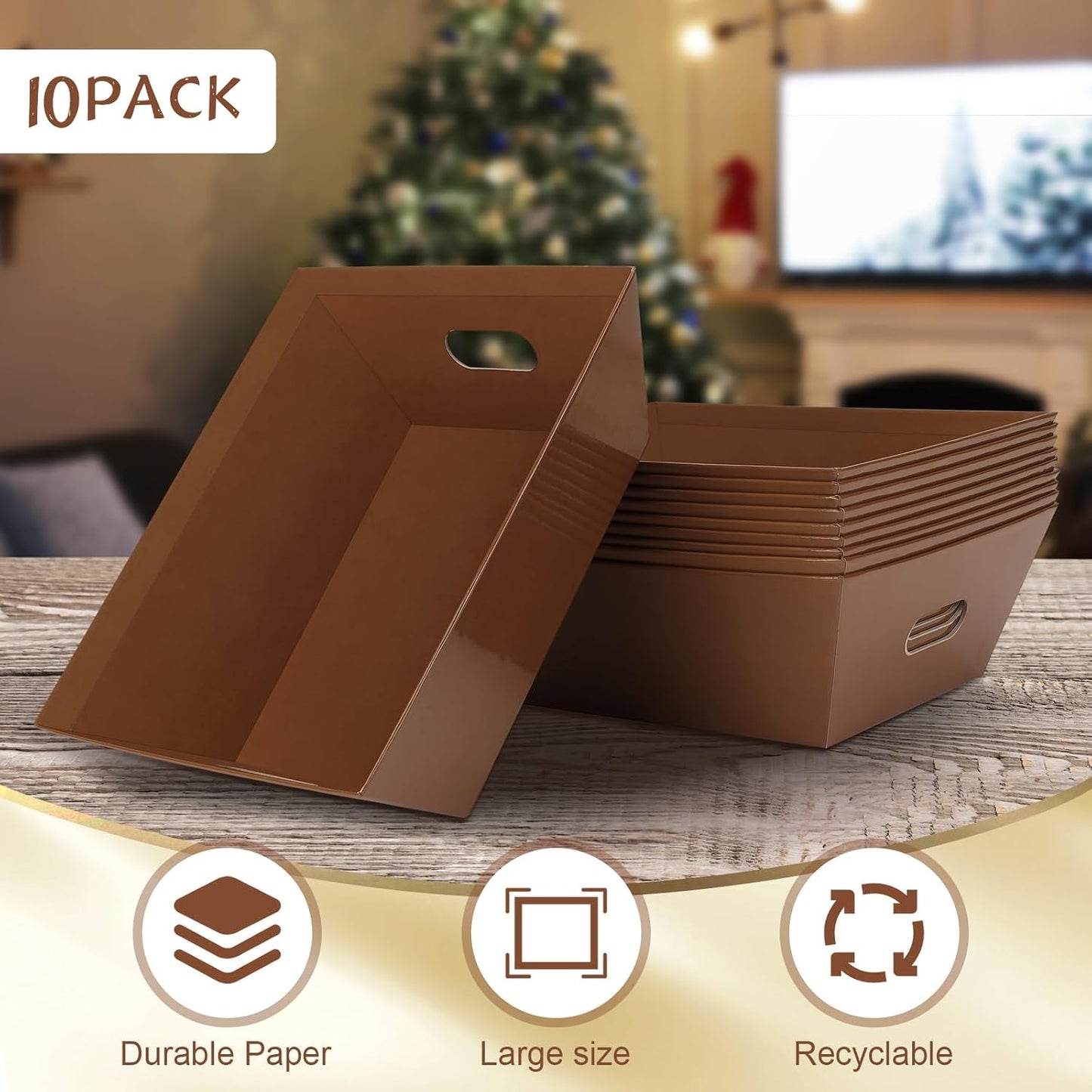 AFOROEOA 10PACK Baskets for Gifts Empty, 10x12”Thick Brown Gift Basket with Handles 10 Bows 10 Bags Empty Gift Baskets for Christmas Thanksgiving Wedding Birthday Party Wrapping Gift