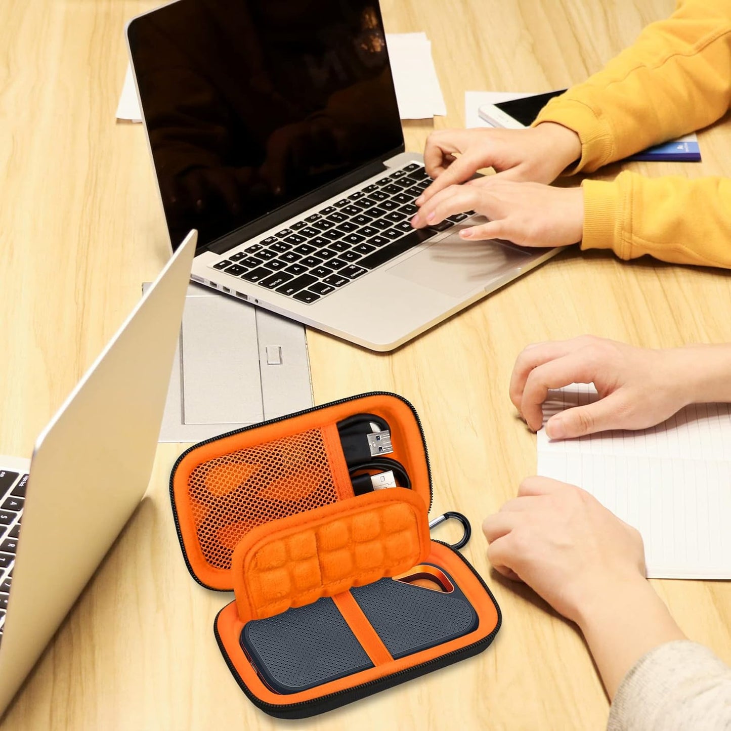 Lacdo Hard Carrying Case for SanDisk Extreme Pro/SanDisk Extreme Portable External SSD 500GB 1TB 2TB 4TB 8TB USB-C Solid State Drive EVA Shockproof Protective Storage Travel Bag, Black+Orange