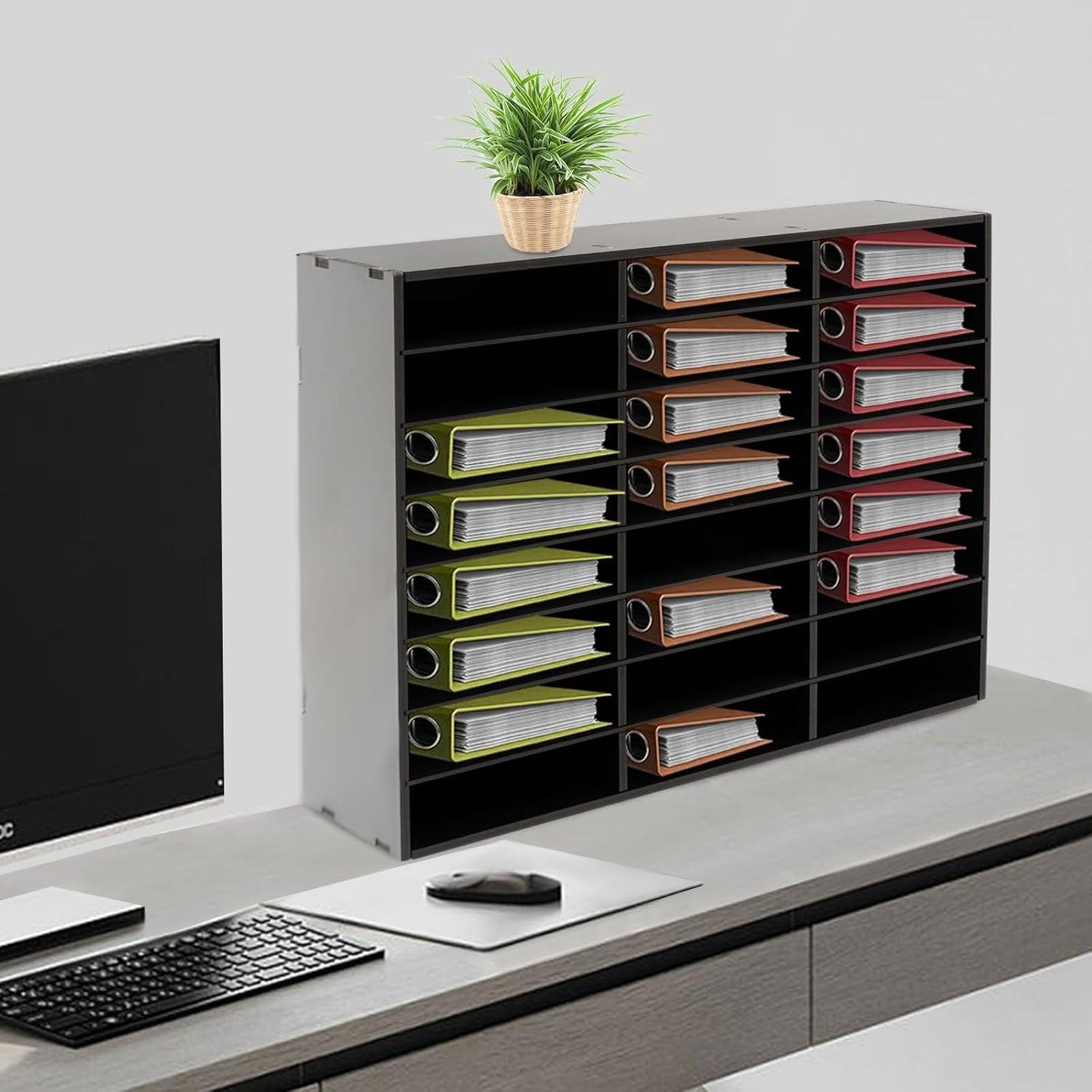 Mail Sorter Organizer, 24 Compartments Mailbox for Classroom, Desktop File Organizer with Adjustable Shelves, for Office Home Classroom, Black