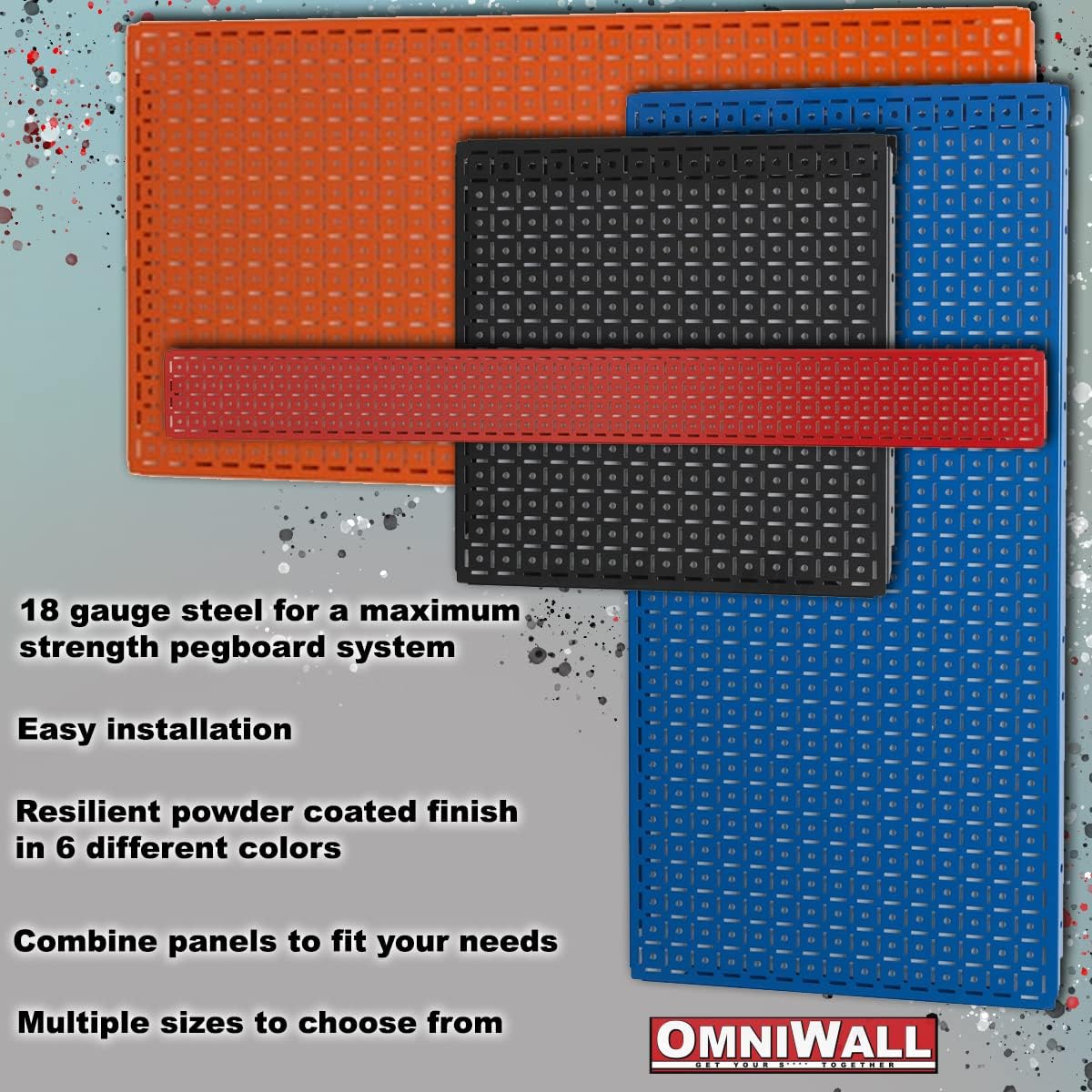 OmniWall 16" x 32" Metal Pegboard Panel 4-Pack for Garage & Home Wall Storage Organization System (Blue)