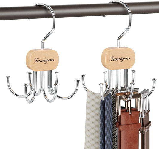 Belt Hanger, Belt Organizer for Closet,Rotatable Tie Rack,Belt Holder,Hanging Closet Organizer Hook for Belt, Bra, Tank Top, Tie, Scarf, Purse,1PCS,Natural