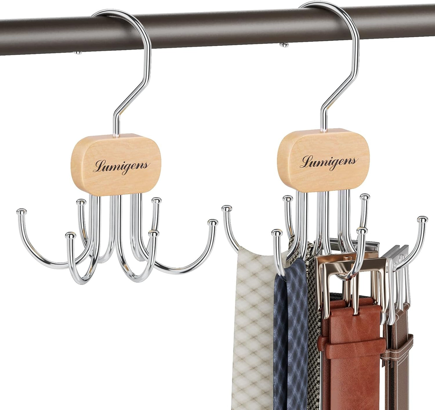 Belt Hanger, Belt Organizer for Closet,Rotatable Tie Rack,Belt Holder,Hanging Closet Organizer Hook for Belt, Bra, Tank Top, Tie, Scarf, Purse,3PCS,Natural