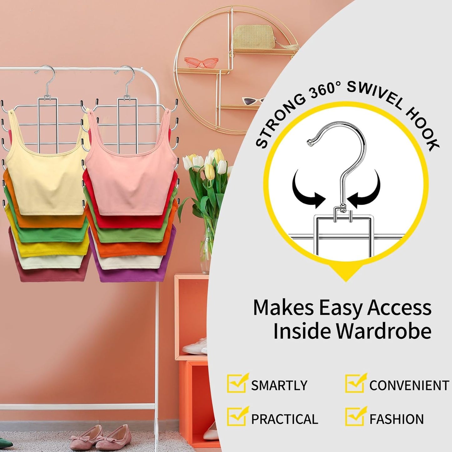 Closet Organizers and Storage, 6 Tier Tank Top Hanger, Dorm Room Essentials, Non-Slip Bra Hangers Space Saving, Organization for Camisoles Sports Bras Strappy Dress Swimsuits Ties, 3 Pack