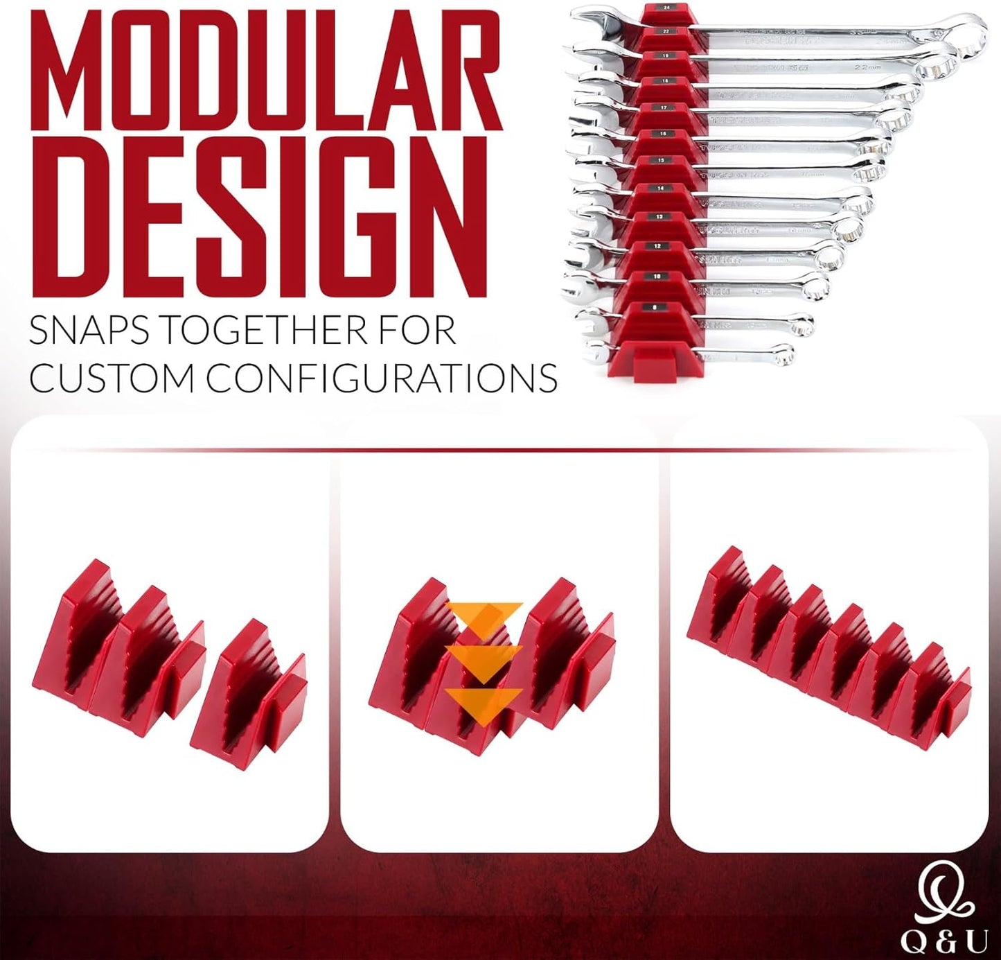 Q&U Wrench Organizer Modular System – 48 PCS Magnetic Wrench Organizer for Tool Box Drawer, Modular Wrench Organizer and Wrench Storage Rack, Heavy Duty Wrench Holder