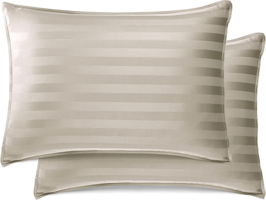 King Pillowcases by Pure Bamboo, Genuine 100% Organic Viscose Derived from Bamboo, Luxuriously Soft & Cooling, Double Stitching, Envelope Closure (2 King Pillowcases, Jacquard Sand)