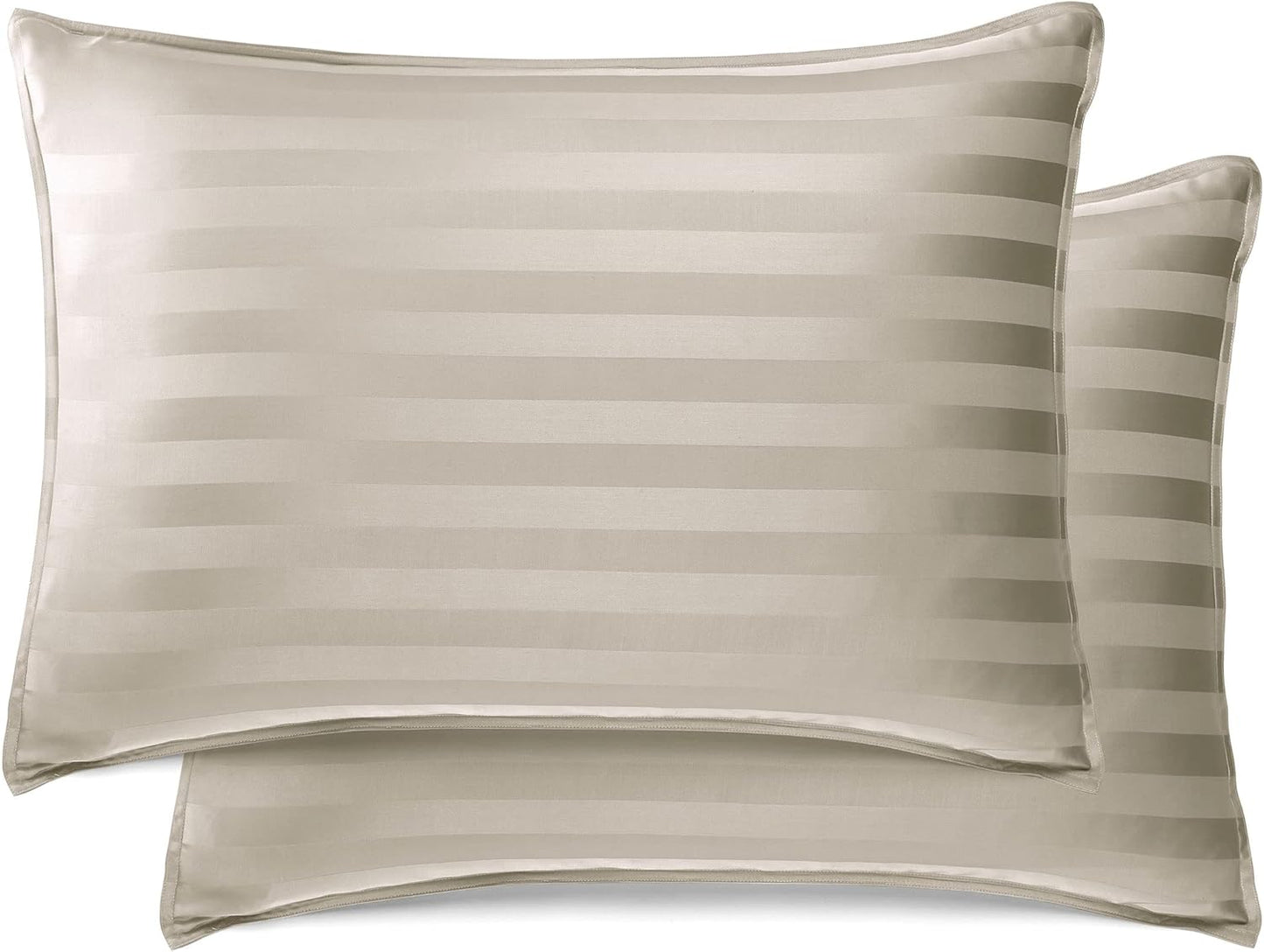 Queen Pillowcases by Pure Bamboo, Genuine 100% Organic Viscose Derived from Bamboo, Luxuriously Soft & Cooling, Double Stitching, Envelope Closure (2 Queen Pillowcases, Jacquard Sand)