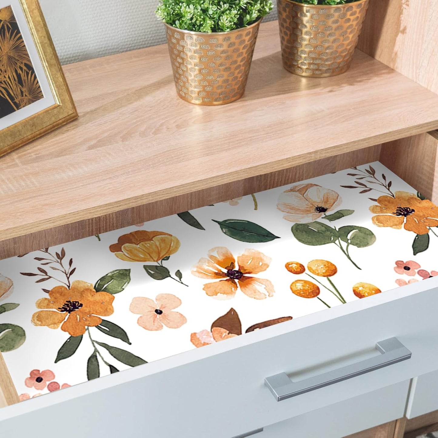 HAOKHOME Shelf Liner and Cabinet Liner Floral, Self-Adhesive Drawer Liners, Peel and Stick Contact Paper for Kitchen Cabinets and Cupboard, Non Slip Bathroom Drawers, White 17.3in x 6.5ft