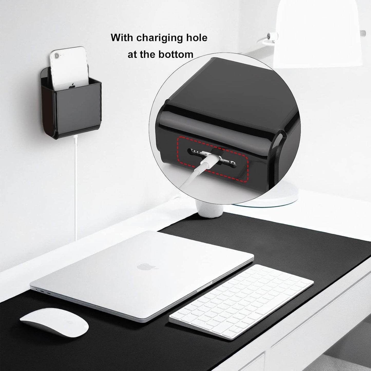 Cosmos Pack of 2 Acrylic Remote Control Holder Adhesive Wall Mount Phone Holder Wall Mount Organizer Media Storage Box Phone Charging Storage Box for Home Office Living Room Bedroom (Solid Black)